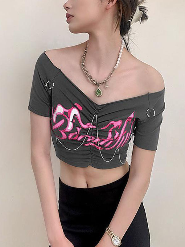 Pink Letters Ruched Top