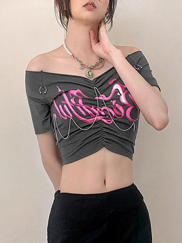 Pink Letters Ruched Top