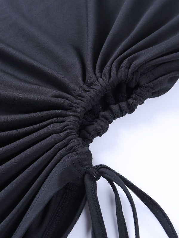 Drawstring Long Sleeves Slit Openwork Dress
