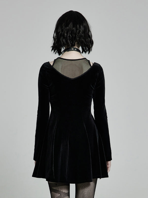 Punk Black Embroidery Velvet Dress