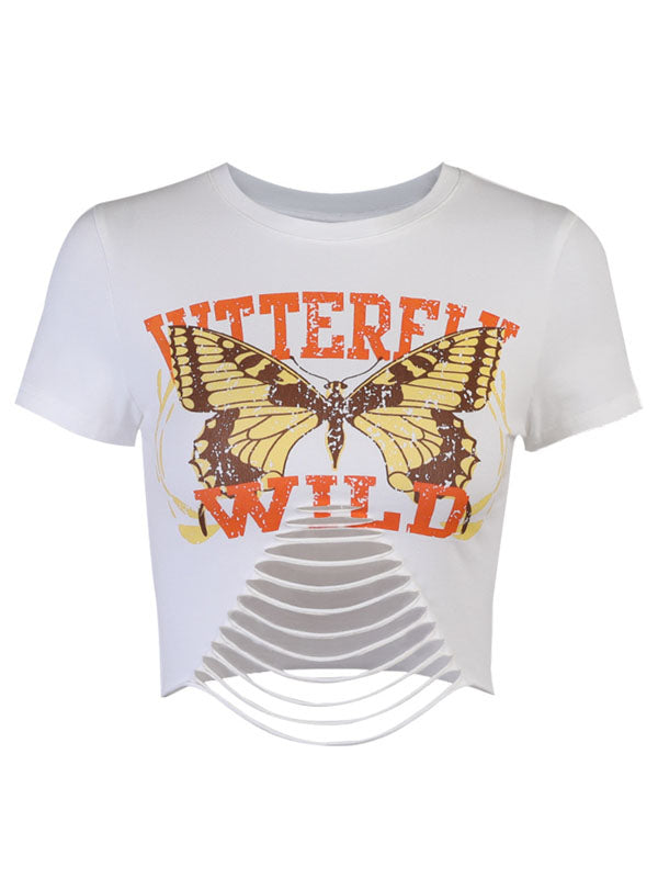 Printed Butterfly Hollow Out Top