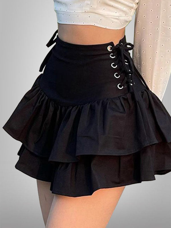 Black Lace Up Mini Skirt