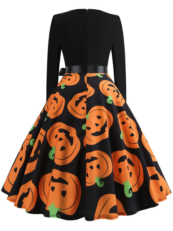 Pumpkin Print Vintage Swing Dress
