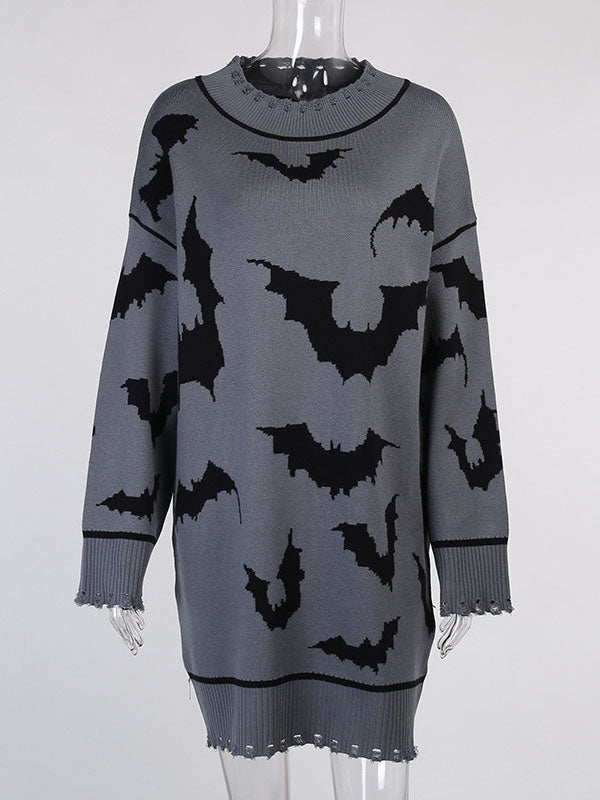 Gray Knitted Gothic Bats Top