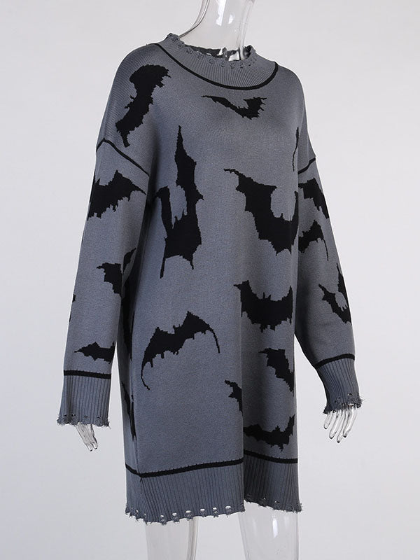 Gray Knitted Gothic Bats Top