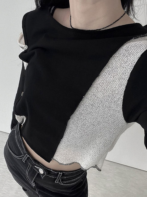 Black White Patchwork Knitted Top