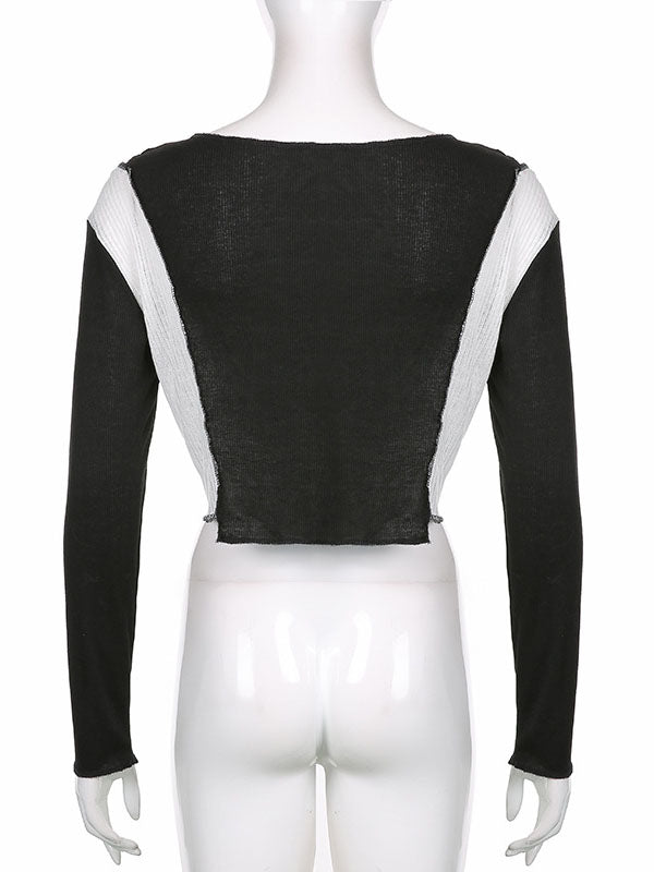 Black White Patchwork Knitted Top