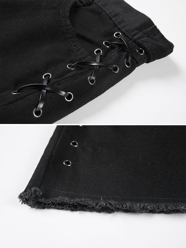 Dark Vintage Denim Lace Up Skirt