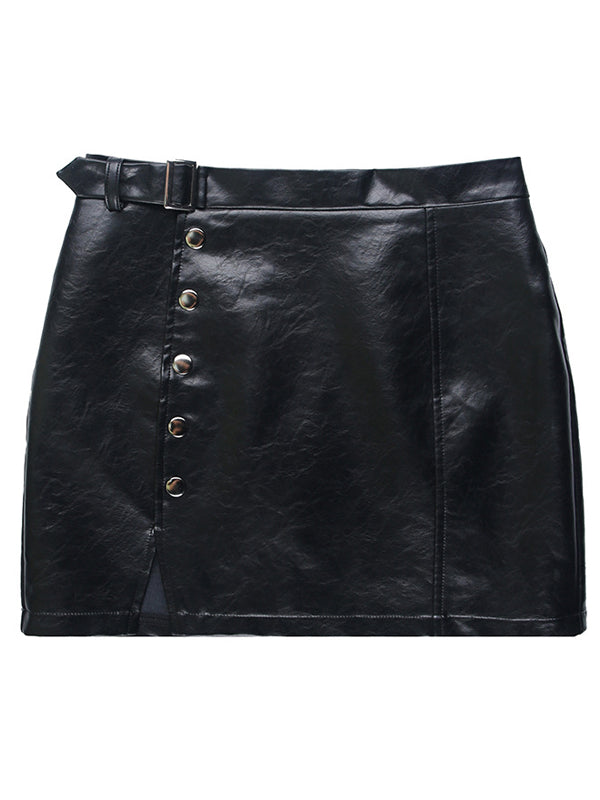 PU Leather Slit Mini Skirt
