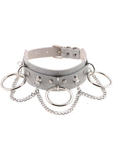 Black Gothic Chain Rivet Ring Choker/ Buckle Leather Choker