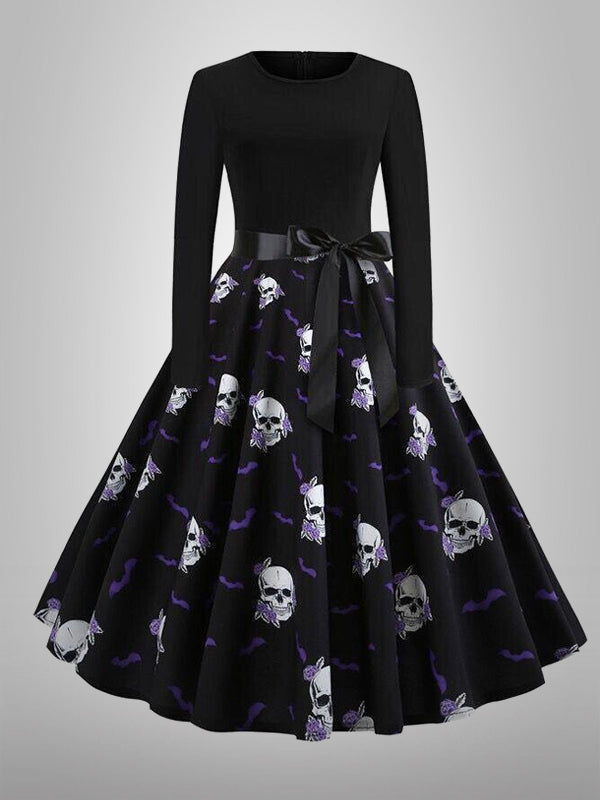 Halloween Skulls and Bats Bow Dress