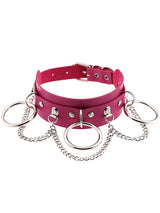 Black Gothic Chain Rivet Ring Choker/ Buckle Leather Choker