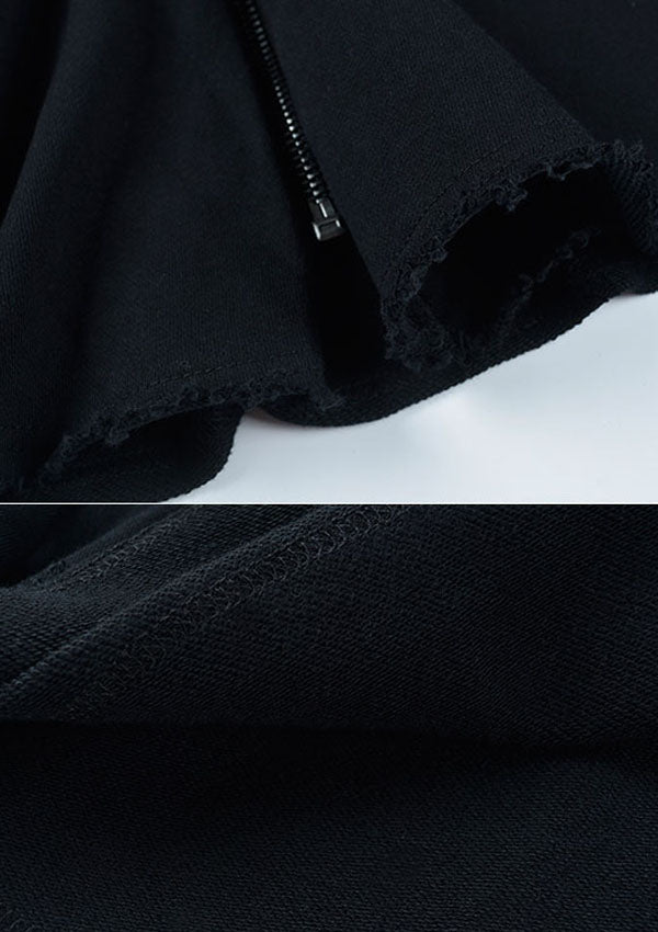 Devil Ears A-Line Zipper Hooded Black Dress