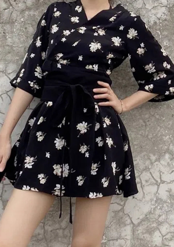 SAKURA Japanese Style Belted Dress