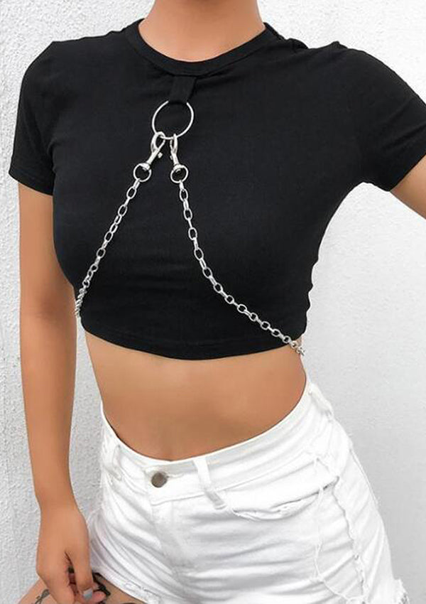 Chain Design Black Crop Top