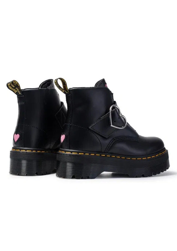 Pink Heart Platform Motorcycle Boots