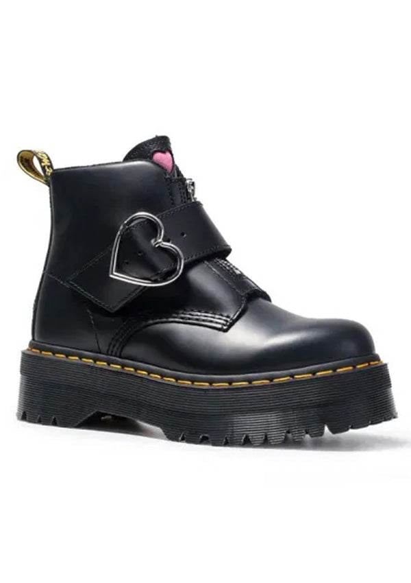 Pink Heart Platform Motorcycle Boots