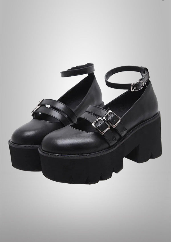 MOLLY Gothic Buckle High Chunky Heels Shoes