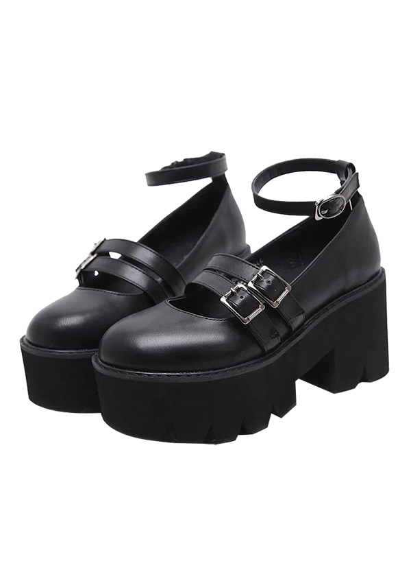 MOLLY Gothic Buckle High Chunky Heels Shoes