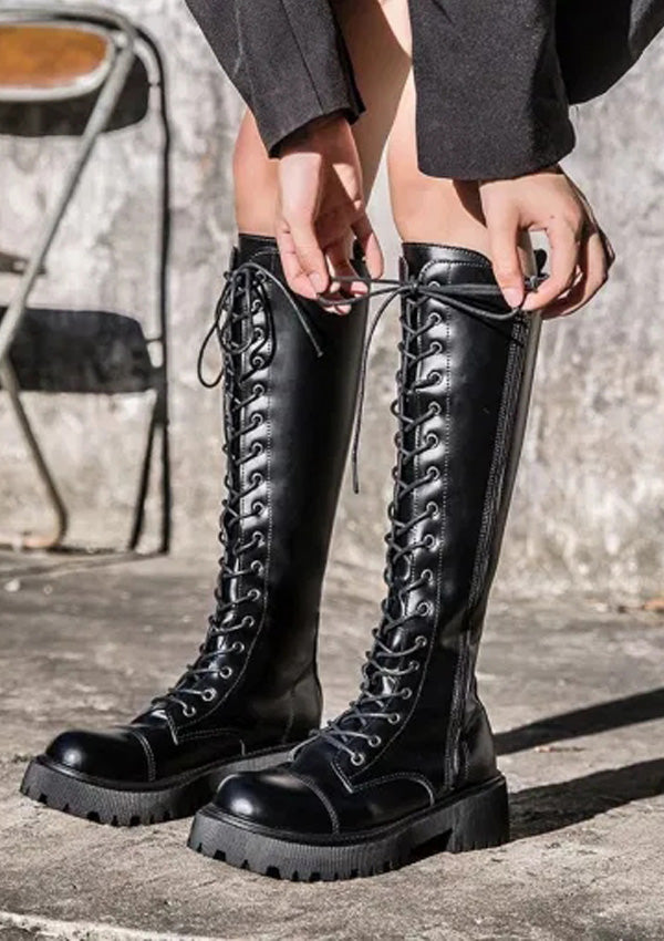 Gothic Punk Lace Up Knee Combat Boots