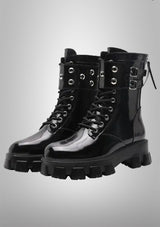 Black Platform Patent Leather  Punk Motorcycle Boots