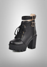Black Punk Goth Buckle Strap Biker Ankle Boots