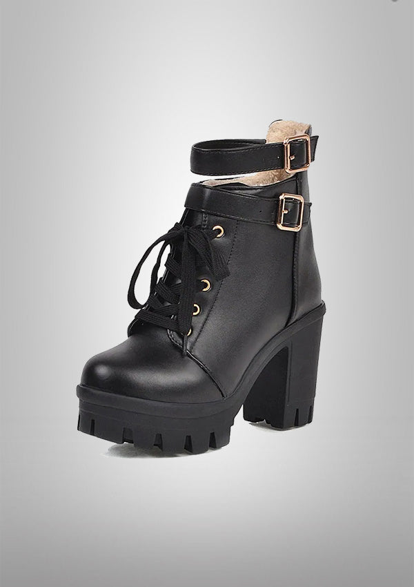 Black Punk Goth Buckle Strap Biker Ankle Boots