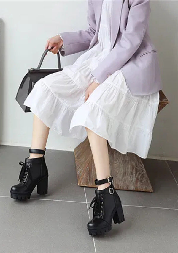 Black Punk Goth Buckle Strap Biker Ankle Boots