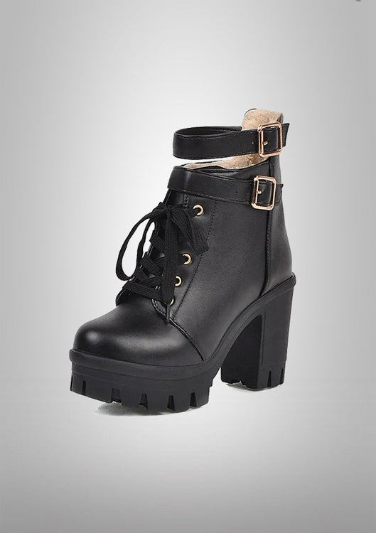Black Punk Goth Buckle Strap Biker Ankle Boots