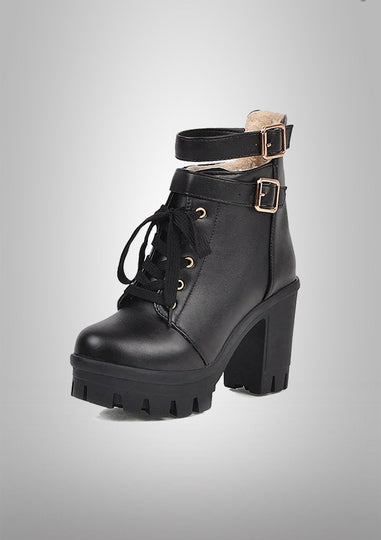 Black Punk Goth Buckle Strap Biker Ankle Boots