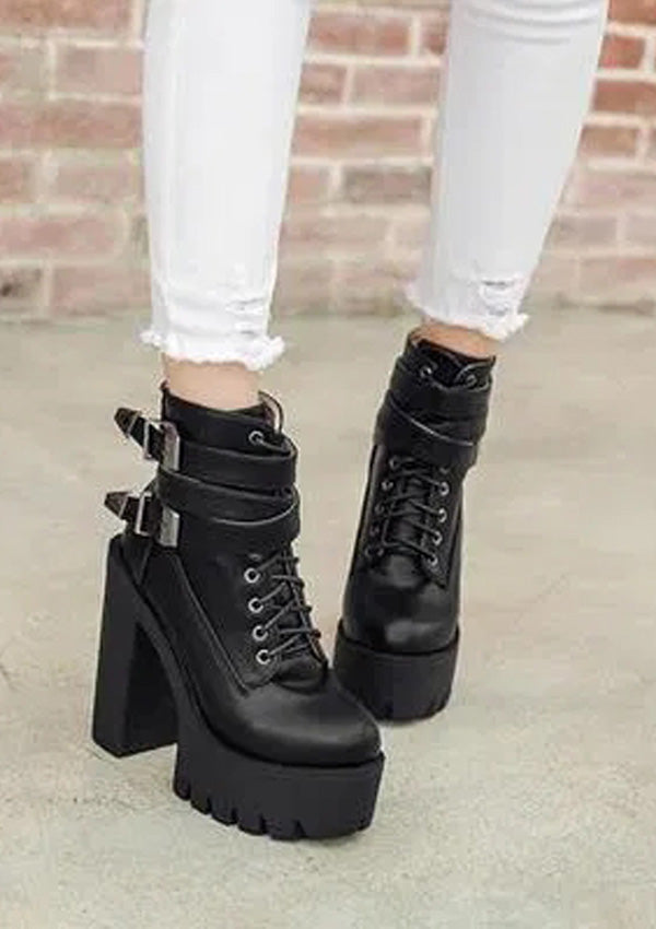 Buckle High Heels Hollow Out Platform Ankle Boots