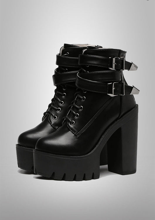 Buckle High Heels Hollow Out Platform Ankle Boots