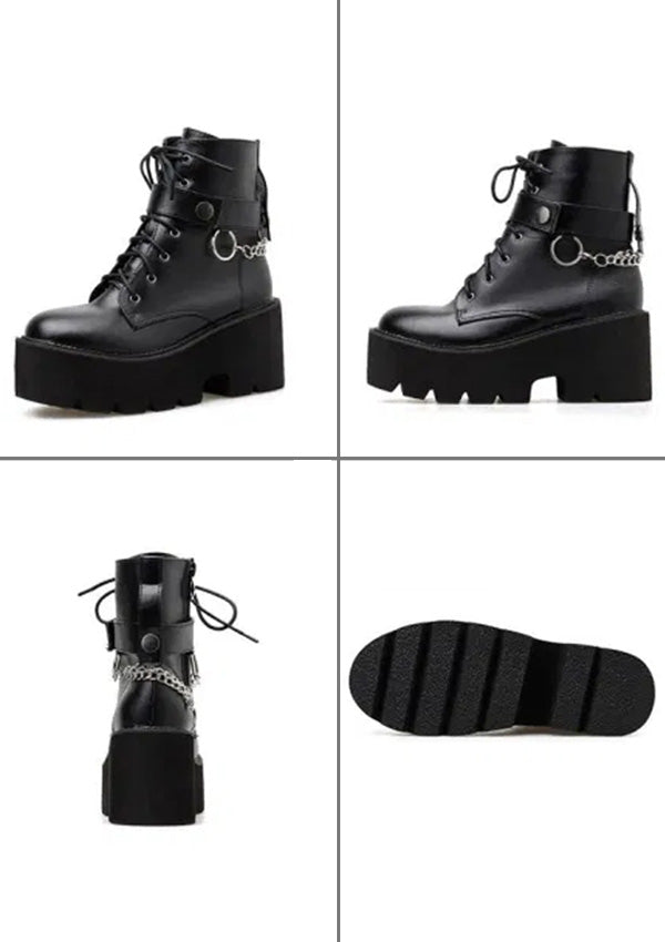 Gothic Chain Black Punk Style Platform Shoes