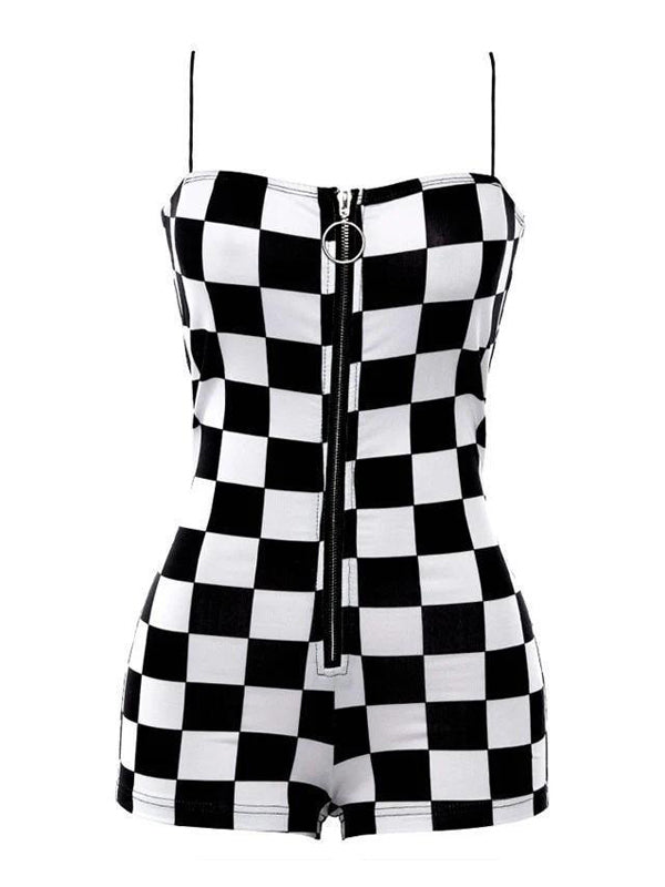 New Checks Mini Romper With Buckle Belt