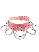 Black Gothic Chain Rivet Ring Choker/ Buckle Leather Choker