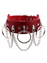 Black Gothic Chain Rivet Ring Choker/ Buckle Leather Choker