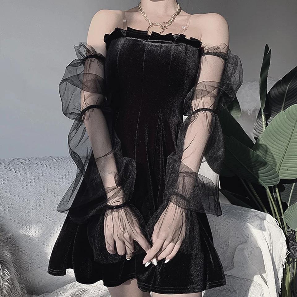 bestkawaii-black-velvet-off-shoulder-mesh-sleeved-high-waist-pleated-dress-grunge-alternative-gothic-fashion-