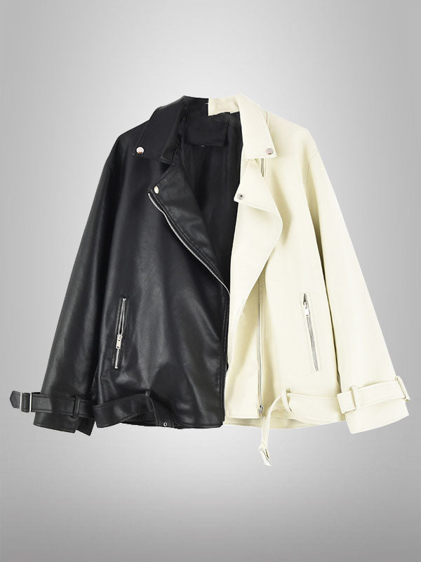 Black White Patchwork Fashion PU Jacket